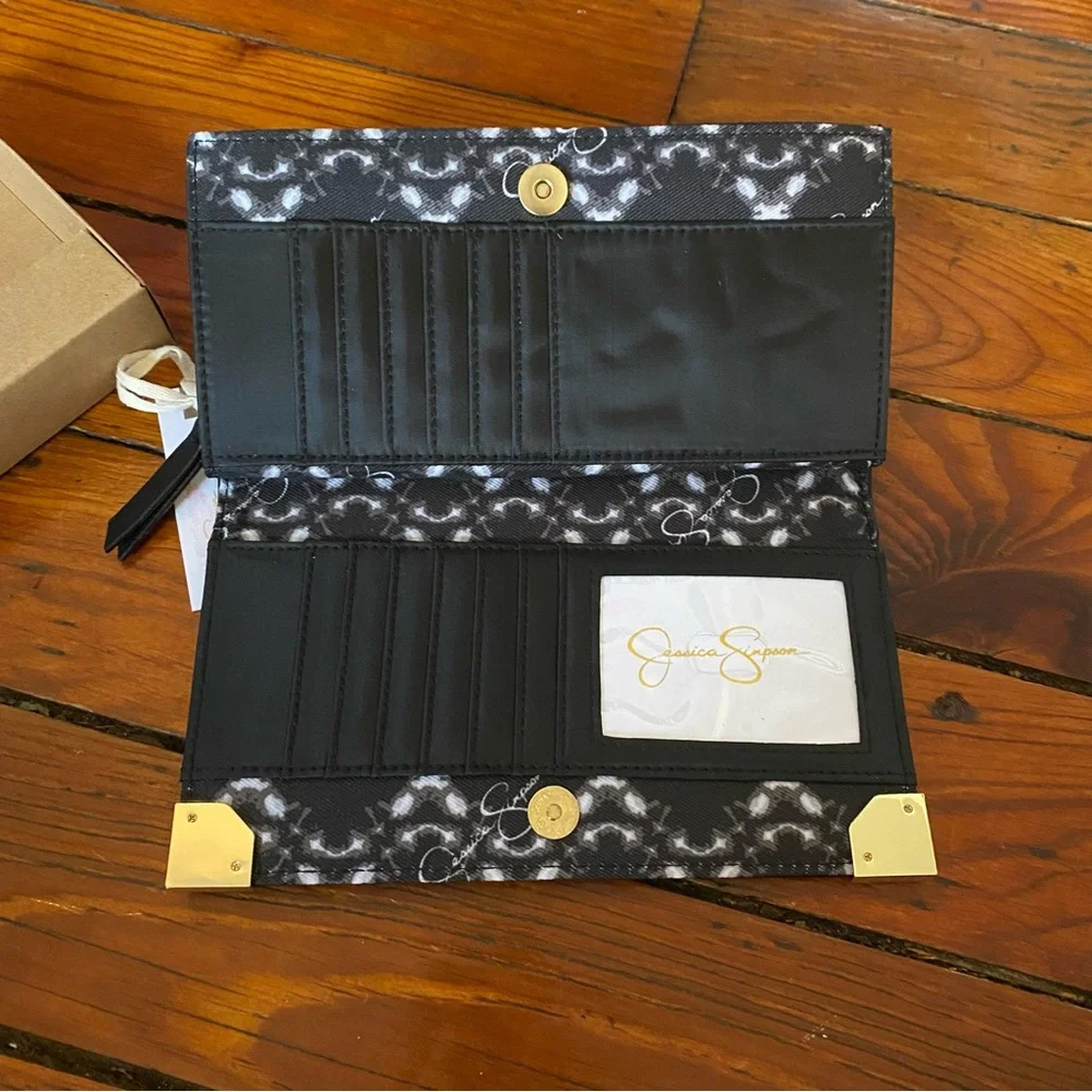 Jessica Simpson Faux Leather Black Zip Clutch Wallet NWT